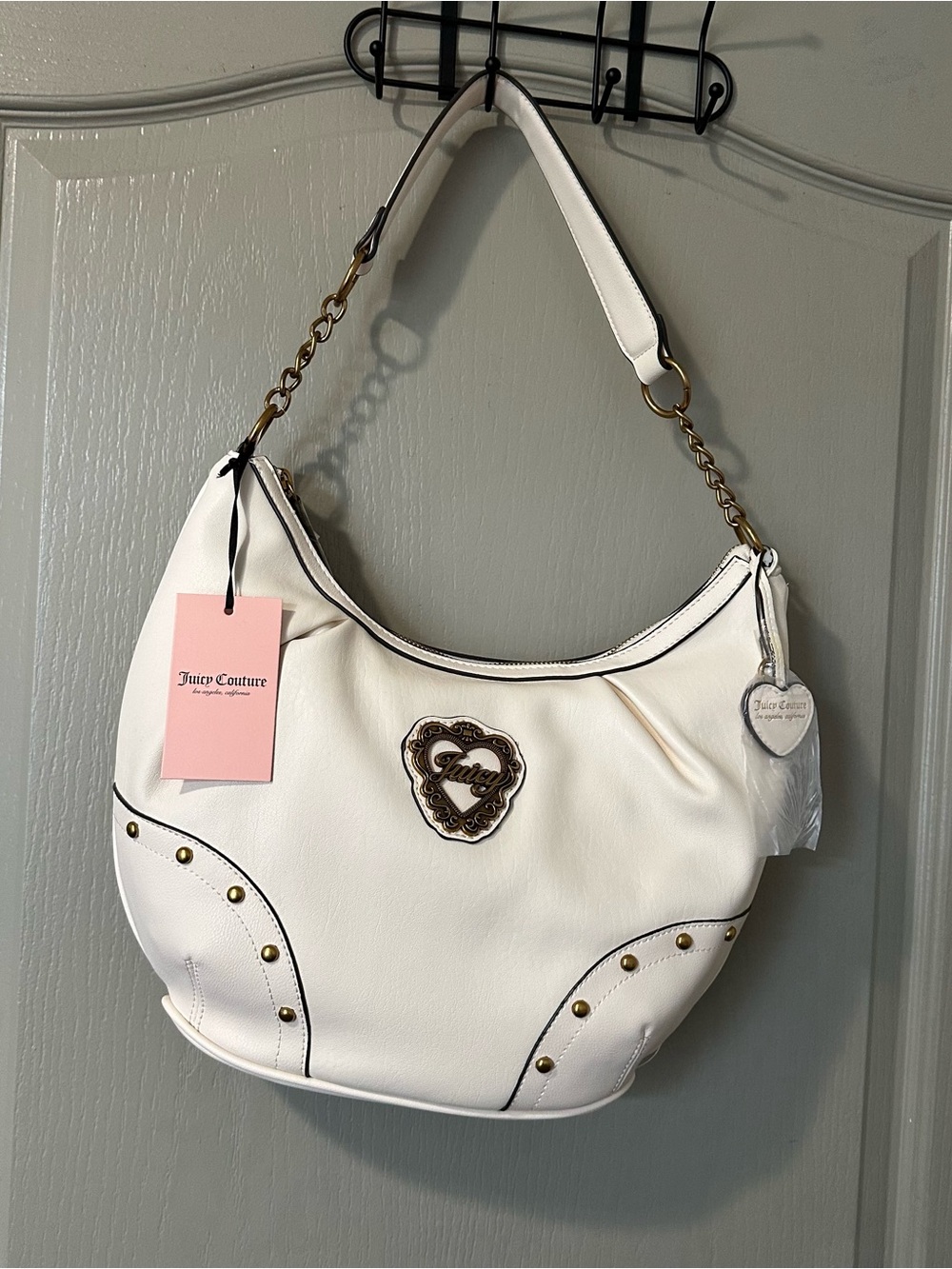 Juicy Couture White Hobo Bag with Heart Emblem In Her Juicy Era Soft White